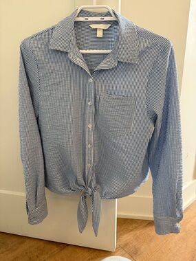H&M Blue & White Striped Button-Up Blouse